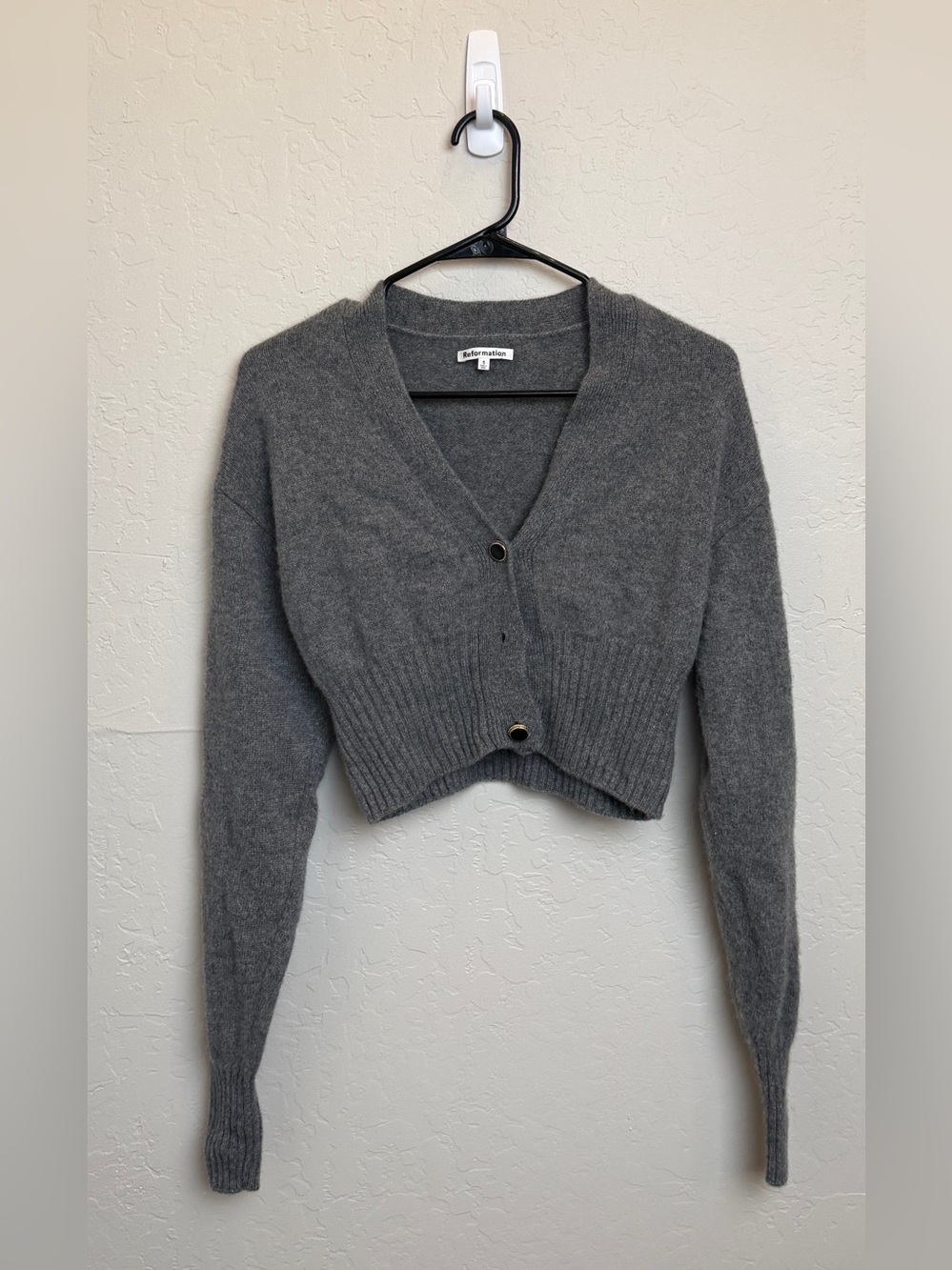 Reformation Cropped Hana Cashmere & Recycled Cashmere Cardigan Gray Size Small